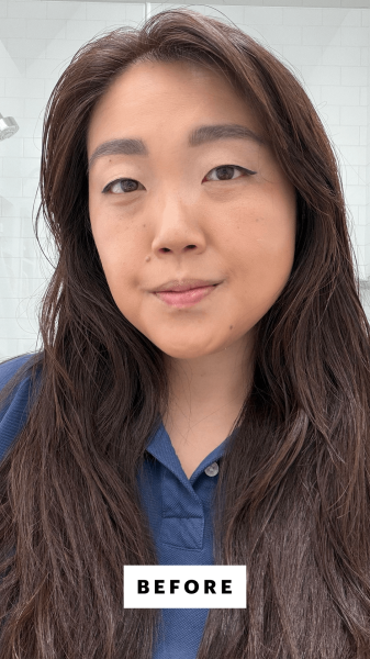 Lee before applying the Bumble Bumble Thickening High Drama Styling Foam